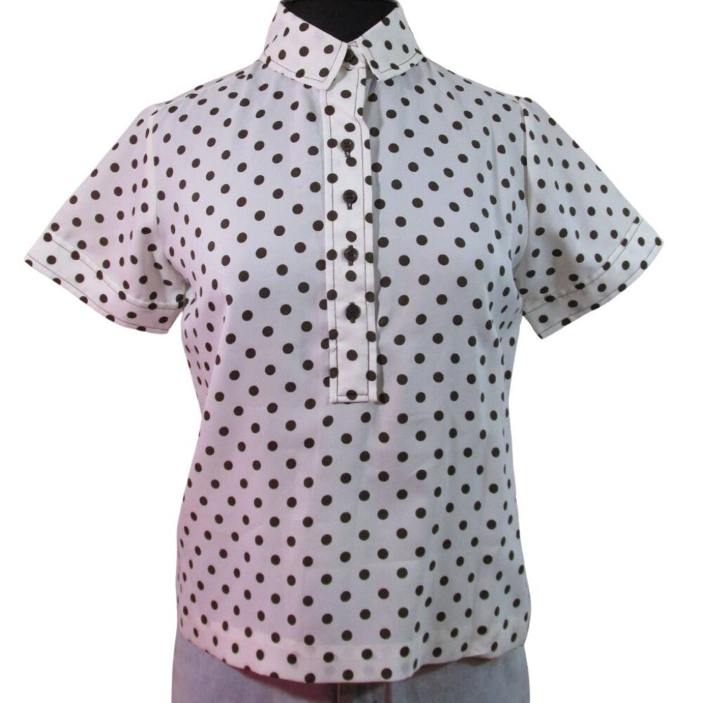 Vintage Gailord White Brown Polka Dot Short Sleeve Pullover Top